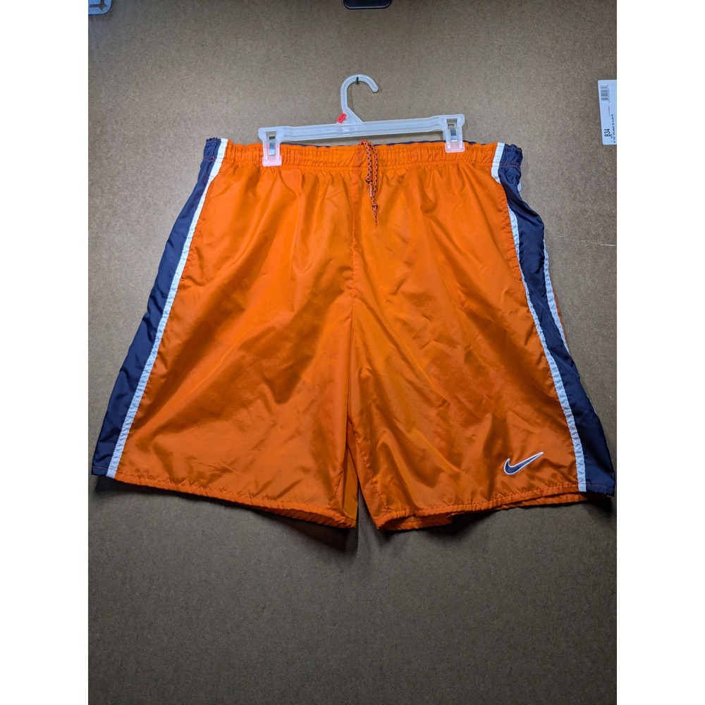Nike vtg Mens Orange Navy Blue Colorblock Mesh Lined Athletic Shorts Size Medium